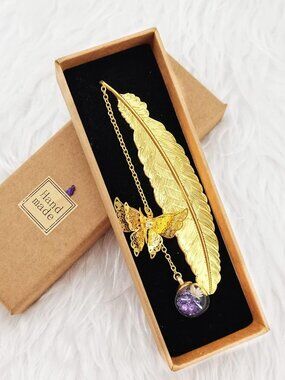Metal Feather Bookmark, Vintage Book Marks with 3D Butterfly  Mother's Day GIFT